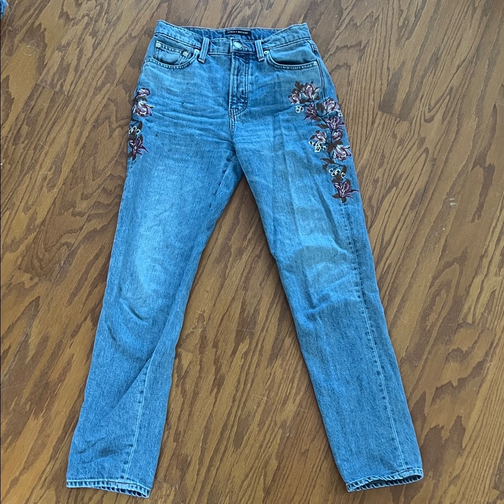 Lucky Brand High Rise Denim Jeans with Floral Design